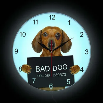 Снимка на куче-дакел, забавни стенни часовници с осветление, домашен декор за домашни любимци, led стенни часовници, табела за магазин за домашни любимци на поръчка