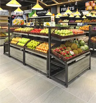 Стелаж за плодове витрина на срока за пресни зеленчуци в супермаркет, търговски магазин, полици за съхранение на плодове и зеленчуци