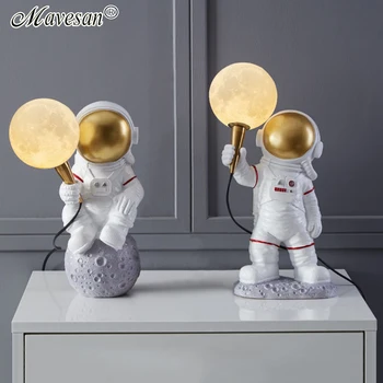 Стенен лампа астронавти 3D Луна Планета нощни лампи Творчески настолна лампа космонавта за детска стая, нощно шкафче за спалня, домашен декор