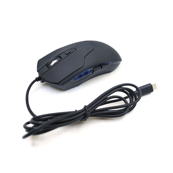 Тип C Жични мишки USB C Детска Ергономична мишка синя RGB подсветката 2400 точки на инч 6 бутони