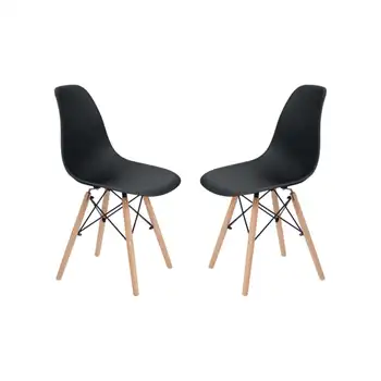 Трапезария стол Teamson Home Allan от пластмаса с дървени крака, комплект от 2, черен