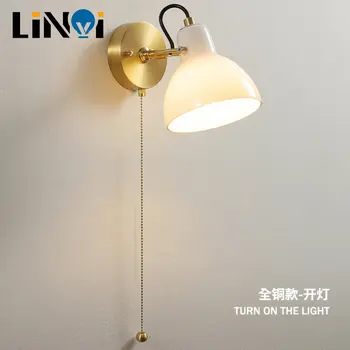 Японски Реколта Ретро Led осветление Стена Регулируема Стенни Лампа От масивно Дърво, Керамична Лампа Нощна Лампа За Четене в Спалнята Гъвкава