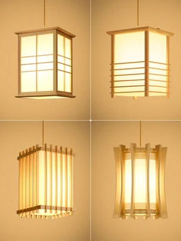 Японски стил, квадратен led кабел от каучуково дърво E27, окачена лампа, дървени висящи осветителни тела за спалнята, ресторант, домашното осветление